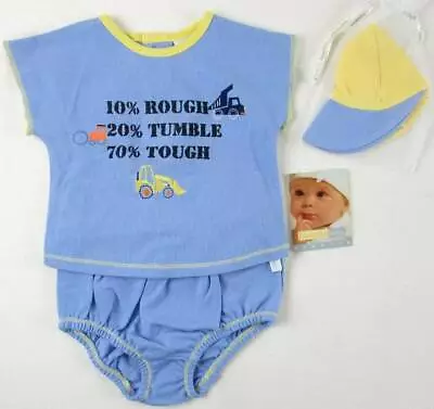 NWT Vitamins Baby Boy's Rough Tumble 100% Boy 3 Pc Blue Layette Set 0-3 Mos. • $10.11