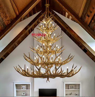 Vintage Antler Faux Deer Chandeliers Lights Pendant Led Horn Lighting Bar Dining • $263.20