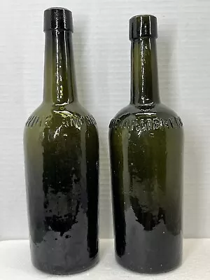 2 Vintage Dark Green Wine Tonic Bottles 150 Years Old • $29.99