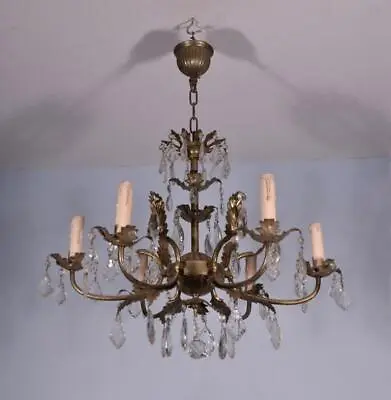 French Vintage Silver Painted Bronze & Crystal Chandelier/Hanging Lamp • $335