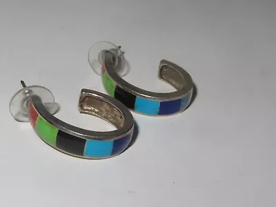 Sterling Silver 925 Earrings Hoop Dangle Turquoise Vintage Jewelry [a182] • $19.99