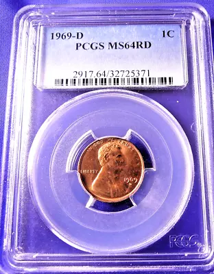 1969-D 1C RD Lincoln Memorial Cent-PCGS #2917 Grade MS64RD--207-2 • $19