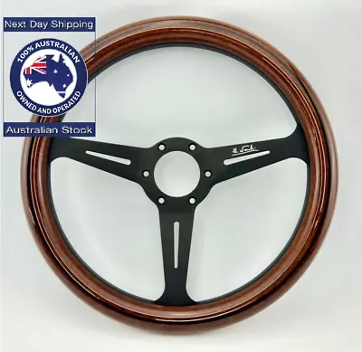 350mm Wood Steering Wheel Black Spoke Fit Nardi Wood Grain • $169.90