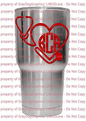 Custom Yeti Sized Stethoscope Heart Monogram Decal Initials 3 Letters Nursing • $2.49