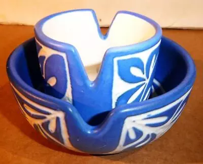 2 Vintage PABLO ZABAL Chile Blue White Ashtrays-Signed • $44.99