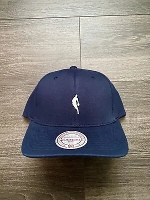 Mitchell & Ness NBA Logoman Curved 110 Leather Strapback Baseball Hat Navy • £15