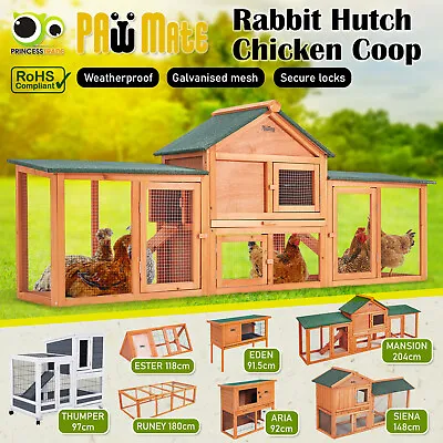 Rabbit Hutch Chicken Coop Run Hen Wooden Cage Large House Metal Outdoor VAR • $112