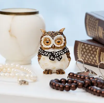 Keren Kopal  Hand Made Brown Owl Trinket Box Decorated With Austrian Crystals • $62