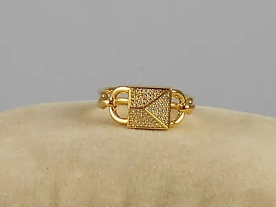 Michael Kors 14K Gold Sterling Silver Crystal Pave' Lock MERCER Ring Size 7 • $49.50