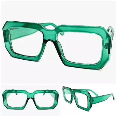 Oversized Classic Retro Style Clear Lens EYE GLASSES Large Big Thick Green Frame • $19.99