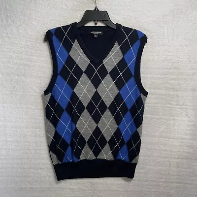 Express Wool Sweater Vest Diamond Blue Gray Diamond Mens Medium V Neck Pullover • $7.99