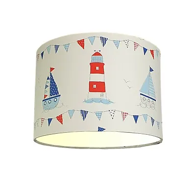 Lampshade In Maritime Lighthouse Blue Seaside Fabric * FREE DELIVERY • £27