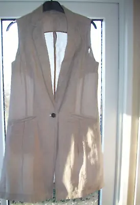 F&F Women's Gorgeous Beige Linen Blend Long Waistcoat.Size 8.Free Postage! • £6.99