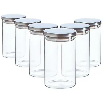 £19.99 • Buy 6x Glass Storage Jar With Metal Lids Modern Kitchen Food Storage 1 Litre Silver