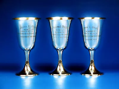 Set Of (3) Vintage Sterling Silver GORHAM Wine Goblet Cups. Monogram.6 1/2  H • $495