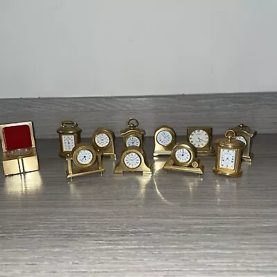 Set Bundle Lot Of 11 Miniature Mini Small Brass/gold Clocks • $105.83