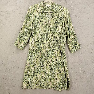 CAbi Dress Womens Small Green Tropical Faux Wrap Stretchy • $25.99