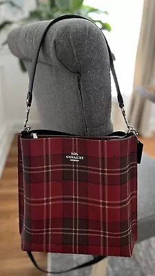 Coach TARTAN PLAID MOLLIE LARGE Bucket BAG Signature Canvas RED PURSE TOTE • $150