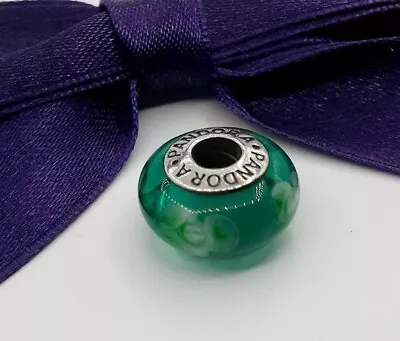 $28.95 • Buy Genuine Pandora Flowers For You Green White Silver Murano Glass Charm #790649