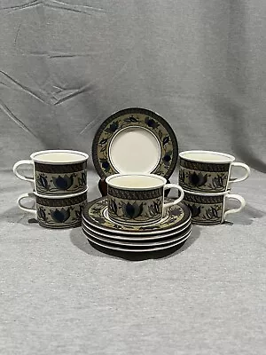 Set Of 5 MIKASA Intaglio ARABELLA 5 Coffee/Tea Cups & 5 Saucers CAC01 EUC • $20