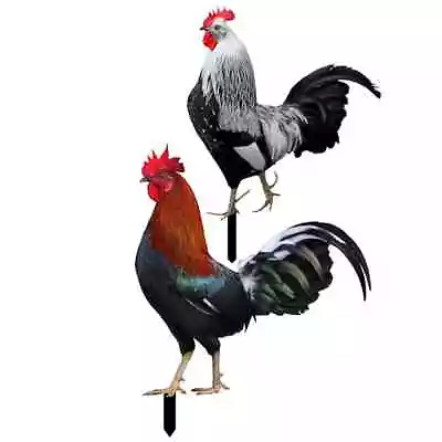 2 Pcs Metal Yard Art Poultry Statue Outdoor Decor Rooster Decor • $16.79