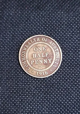 1916 AUST ONE HALF PENNY (1/2d) COIN ~ OBV:KG V  About VF CONDITION. • $47.95