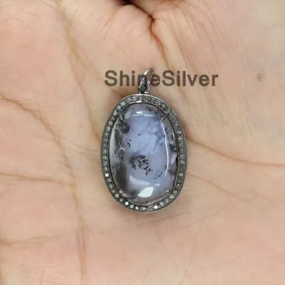 Genuine Pave Diamond 925 Sterling Silver Dendritic Opal Vintage Pendant • $49.49