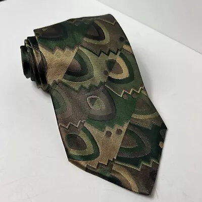 Bugatchi Necktie Shades Of Brown Green Abstract Woven Silk 60 X 3.5 Timeless EUC • $9.95