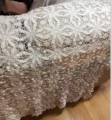 Vintage White Handmade Lace Bedspread Tablecloth Crochet Beautiful Condition • $75