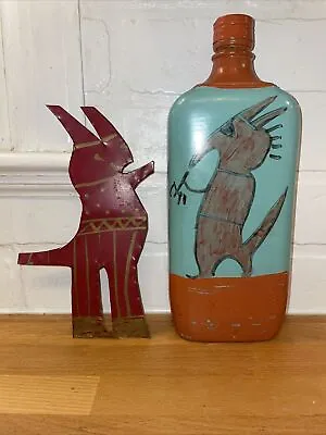 R A Miller Folk Art Painted Metal Devil And Bottle • $245