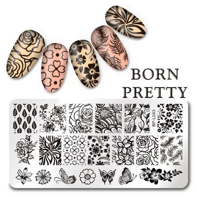 BORN PRETTY 12*6cm Nail Art Stamping Template Flower Butterfly Design Plate L043 • £3.89