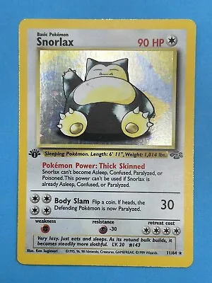 SNORLAX Pokemon Card - WOTC - 1st Edition - Jungle - 11/64 - HOLO - LP • $179.95