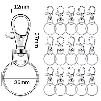 50/100x 37mm Lobster Clasp Trigger Swivel Clasps Split Keyring Key Ring Findings • £3.99