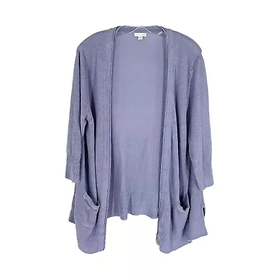 J Jill Linen Cardigan Size Medium Periwinkle Knit Open Front Lightweight Sweater • $22.99