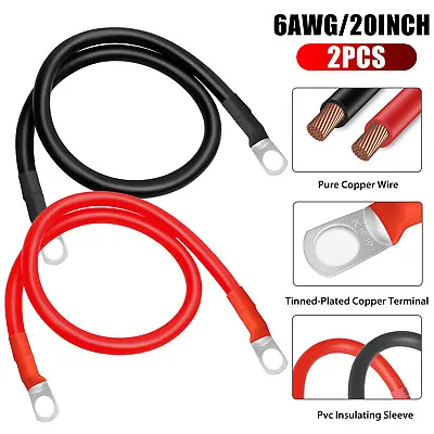 2X 6AWG Gauge Copper Battery Cable 20inch Power Wire 12V Solar/RV/Car/Golf/Auto • $12.48