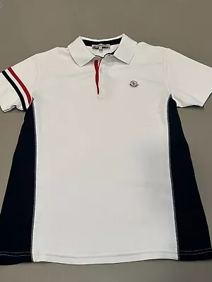 Mens Moncler White Short Sleeve Polo Shirt Size XL Slim Fit 100% Cotton Solid • $120