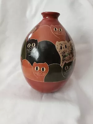 Vintage Cat Vase Made In Nicaragua Artist Victor Barrios Collectable Pottery  • $145