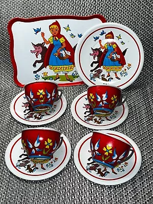 NICE! Vintage 1960's Little Red Riding Hood Tin Metal Tea Party Set 10 Pieces • $19.99