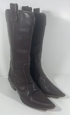 $79.95 • Buy VICINI Womens Cowboy Boots Brown Leather Giuseppe Zanotti Design Heel SZ 37 US 7