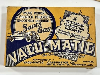 Vintage Vacu-Matic Carburetor Auto Car Kit -+ Advertisement W. Box 1941 Nice!! • $39.99