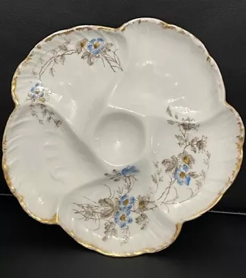 Antique CH Field Haviland Limoges France Oyster Plate Gold Blue Flowers 5Well 9  • £120.16