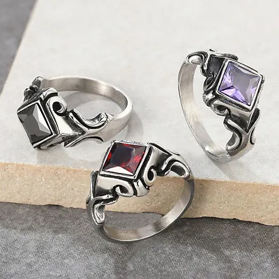 Men Women Stone Ring Stainless Steel Band Pinky Thumb Gfit For Dad Father • $9.49