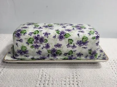 Vintage Lefton China Violet Chintz BUTTER DISH Gold Accents NE 2744V Has A FLAW • $19.99