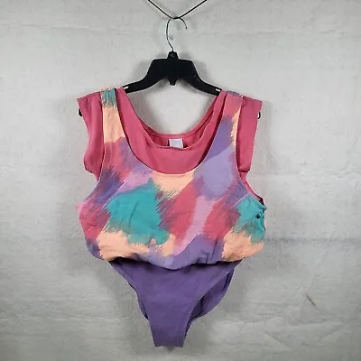 Vintage 80s 2 Layer Leotard Bodysuit Aerobics High Cut Size Large 16 Bust 38 • $42.95