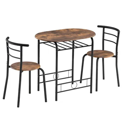3PCS Breakfast Bar Metal Frame Dining Table & 2 Chairs Set Modern Kitchen Set US • $85.80