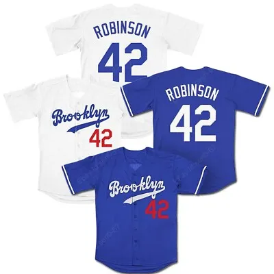 Retro 50'S Jackie Robinson #42 Brooklyn Type Baseball Jersey Youth/Men's Sewn • $34.99