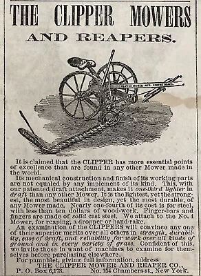 1869 Ad.(xh76)~the Clipper Mower & Reaper Co. Nyc. “clipper” Horse Drawn Mower • $5.99