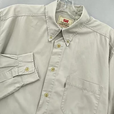 VTG Levis Shirt Mens Large Button Front Light Khaki Tan Twill Workshirt 90s 98' • $23.62