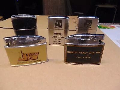 Vintage Lot Of 5 Assorted Advertising Cigarette Lighters ~ Kansas ~ Untested • $18