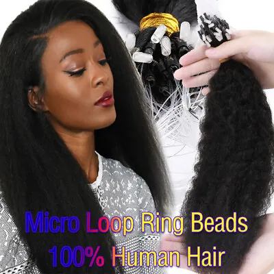 Kinky Straight YAKI Micro Links Loop Ring Beads Human Hair Extensions Pre Bonded • $64.11